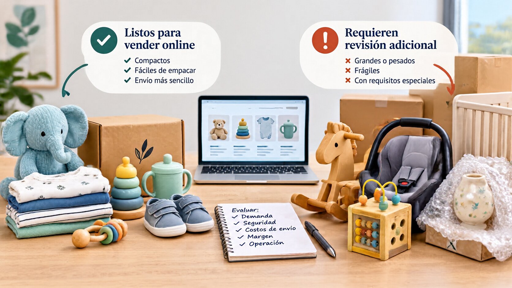 Selección de productos infantiles según su viabilidad para venderse y enviarse por internet.